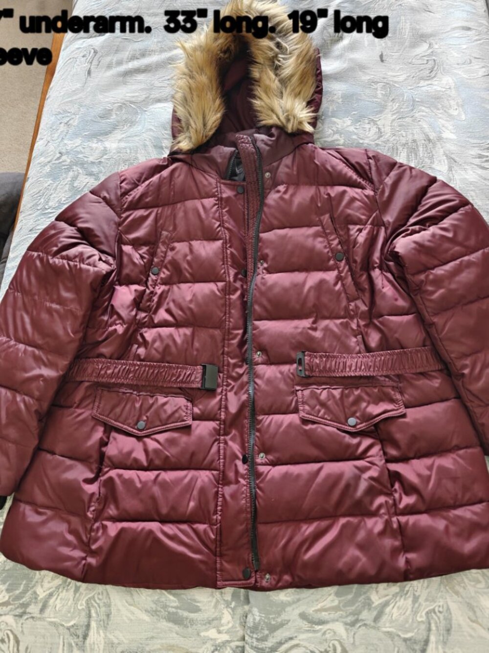 *Ladies red Nicole Miller jacket with detachable hood and belt*